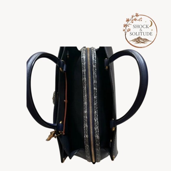 Coach Mason Carryall in Cadet Blue • Snakeskin Trim • Structured Tote • No Strap - Picture 4 of 15